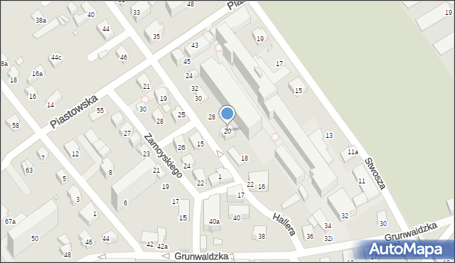 Bielsko-Biała, Hallera Józefa, gen., 20, mapa Bielsko-Białej