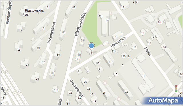 Bielsko-Biała, Harcerska, 1, mapa Bielsko-Białej