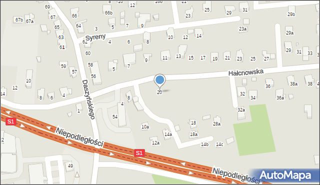 Bielsko-Biała, Hałcnowska, 20, mapa Bielsko-Białej