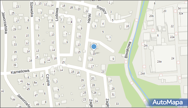 Bielsko-Biała, Hanki, 13, mapa Bielsko-Białej