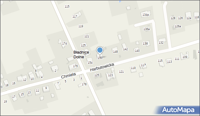 Bładnice Dolne, Harbutowicka, 150, mapa Bładnice Dolne
