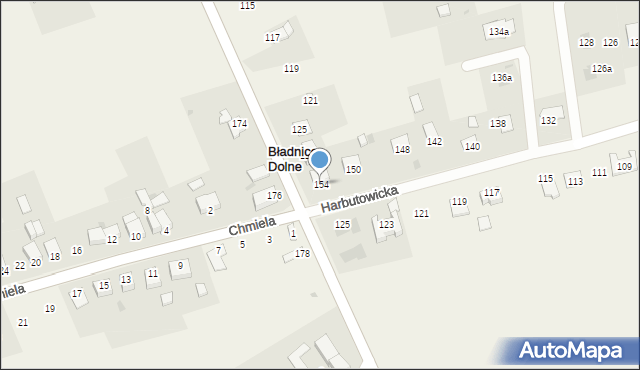 Bładnice Dolne, Harbutowicka, 154, mapa Bładnice Dolne