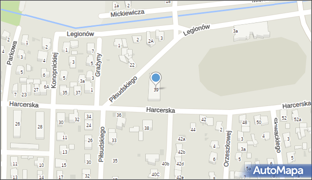 Błonie, Harcerska, 39, mapa Błonie