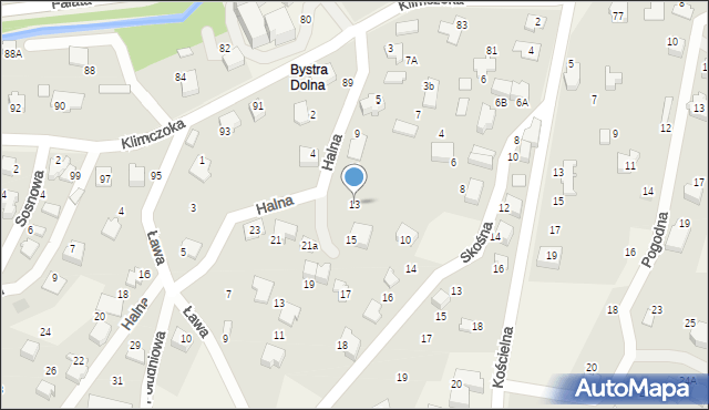 Bystra, Halna, 13, mapa Bystra