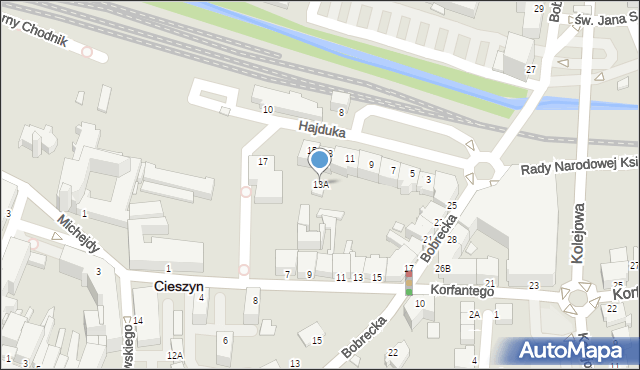 Cieszyn, Hajduka Feliksa, 13A, mapa Cieszyna