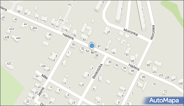 Cieszyn, Hallera Józefa, gen., 56, mapa Cieszyna