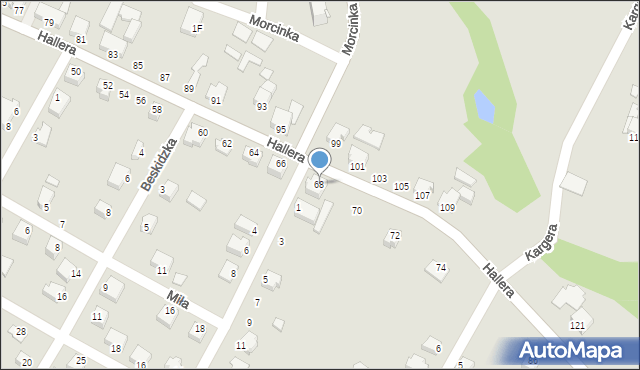 Cieszyn, Hallera Józefa, gen., 68, mapa Cieszyna