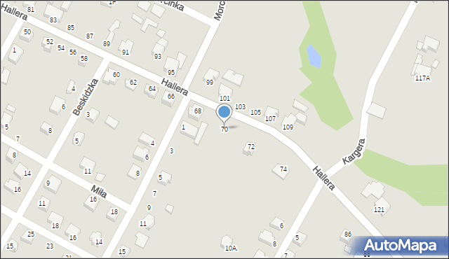 Cieszyn, Hallera Józefa, gen., 70, mapa Cieszyna