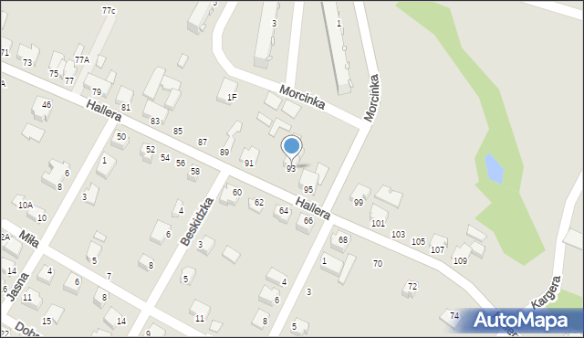 Cieszyn, Hallera Józefa, gen., 93, mapa Cieszyna