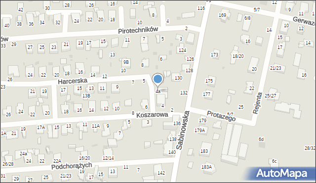 Częstochowa, Harcerska, 4a, mapa Częstochowy