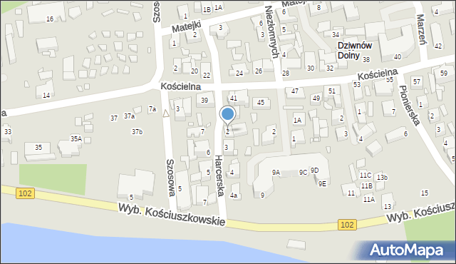Dziwnów, Harcerska, 2, mapa Dziwnów