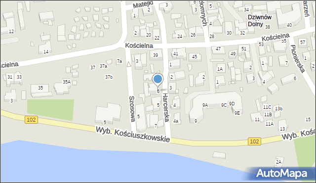 Dziwnów, Harcerska, 6, mapa Dziwnów