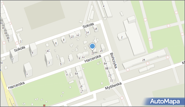 Gliwice, Harcerska, 13, mapa Gliwic