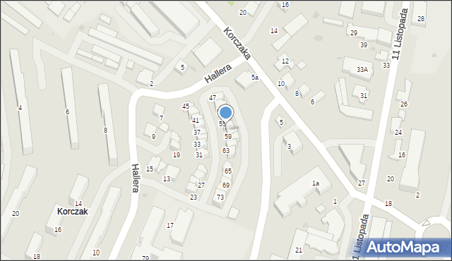 Gorlice, Hallera Józefa, gen., 57, mapa Gorlic