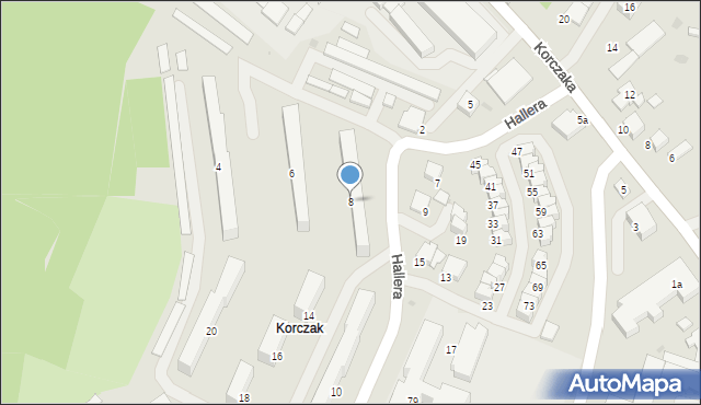 Gorlice, Hallera Józefa, gen., 8, mapa Gorlic