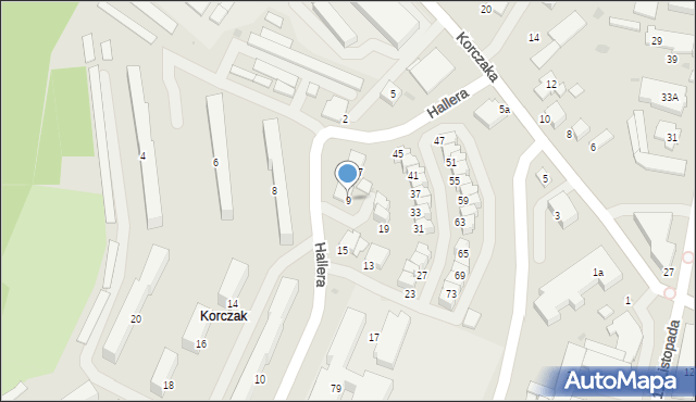 Gorlice, Hallera Józefa, gen., 9, mapa Gorlic