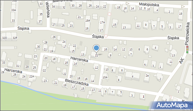 Katowice, Harcerska, 11, mapa Katowic