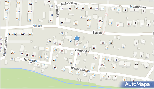 Katowice, Harcerska, 15, mapa Katowic