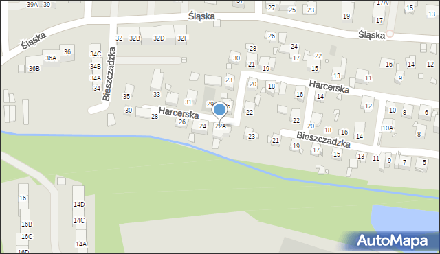 Katowice, Harcerska, 22A, mapa Katowic
