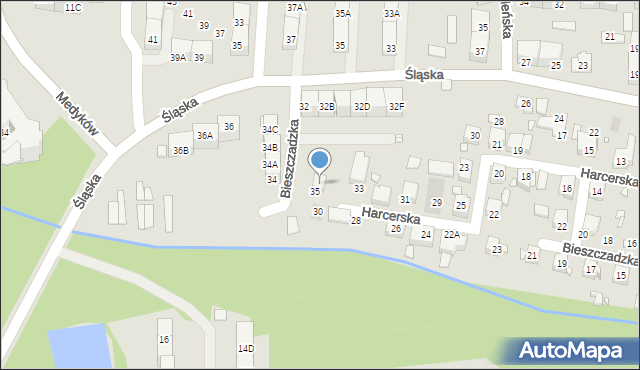 Katowice, Harcerska, 35A, mapa Katowic