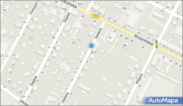 Koluszki, Hallera Józefa, gen., 4, mapa Koluszki