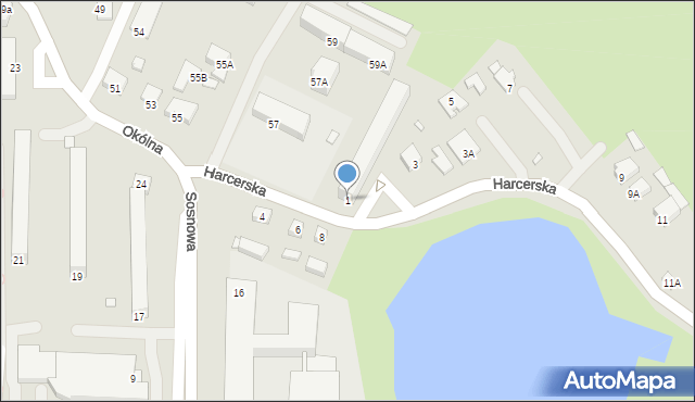 Konin, Harcerska, 1, mapa Konina