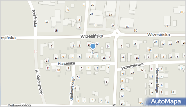 Kostrzyn, Harcerska, 1a, mapa Kostrzyn