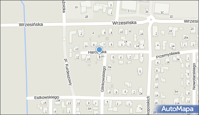 Kostrzyn, Harcerska, 8, mapa Kostrzyn