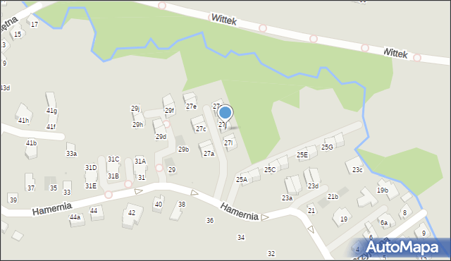 Kraków, Hamernia, 27k, mapa Krakowa