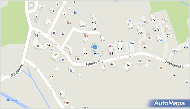 Kraków, Hamernia, 35, mapa Krakowa