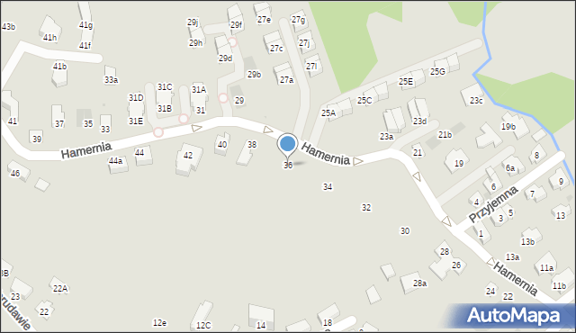 Kraków, Hamernia, 36, mapa Krakowa