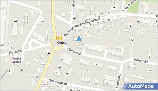 Krobia, Harcerska, 4, mapa Krobia