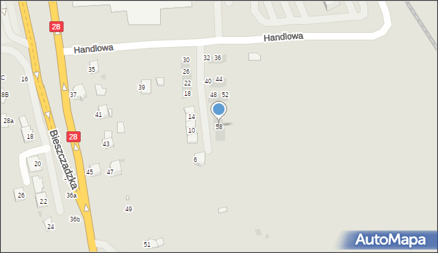Krosno, Handlowa, 58, mapa Krosna