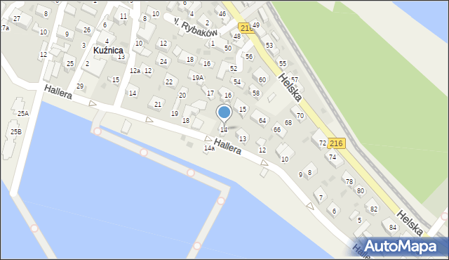 Kuźnica, Hallera Józefa, gen., 14, mapa Kuźnica