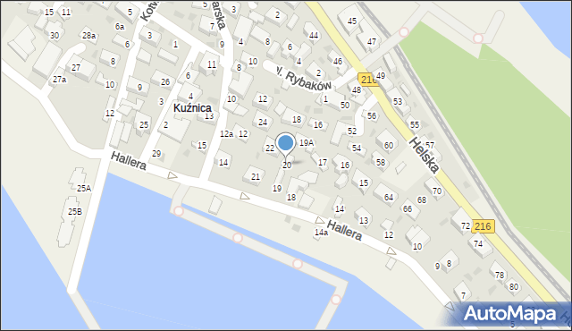Kuźnica, Hallera Józefa, gen., 20, mapa Kuźnica