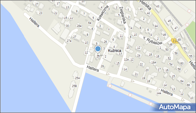 Kuźnica, Hallera Józefa, gen., 25, mapa Kuźnica