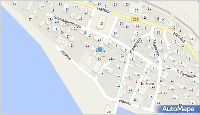 Kuźnica, Hallera Józefa, gen., 30a, mapa Kuźnica