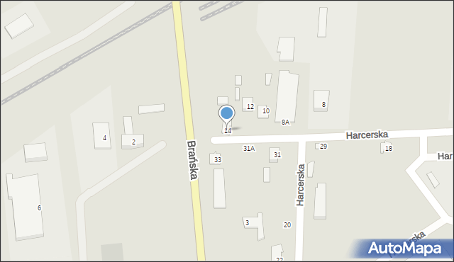 Łapy, Harcerska, 14, mapa Łapy