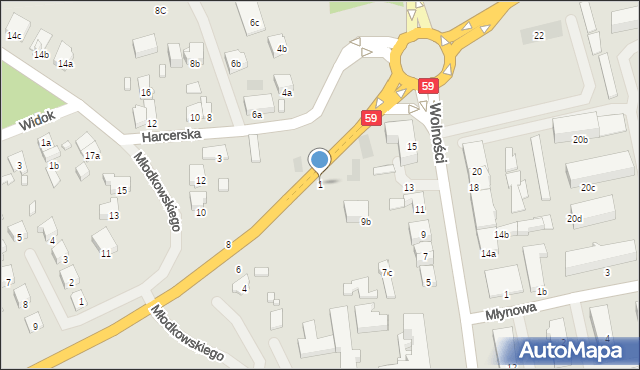 Mrągowo, Harcerska, 1, mapa Mrągowo