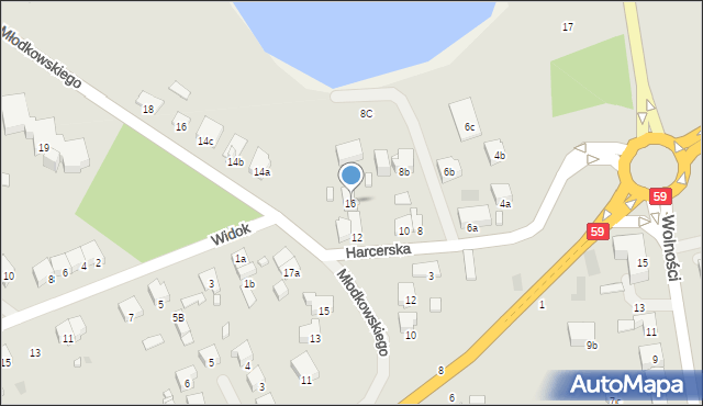 Mrągowo, Harcerska, 16, mapa Mrągowo