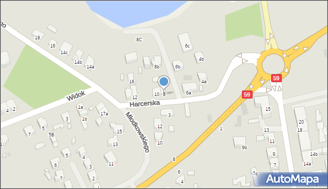 Mrągowo, Harcerska, 8, mapa Mrągowo