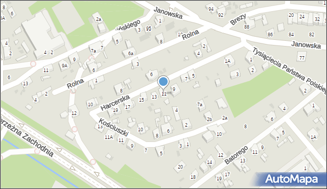Mysłowice, Harcerska, 11, mapa Mysłowice