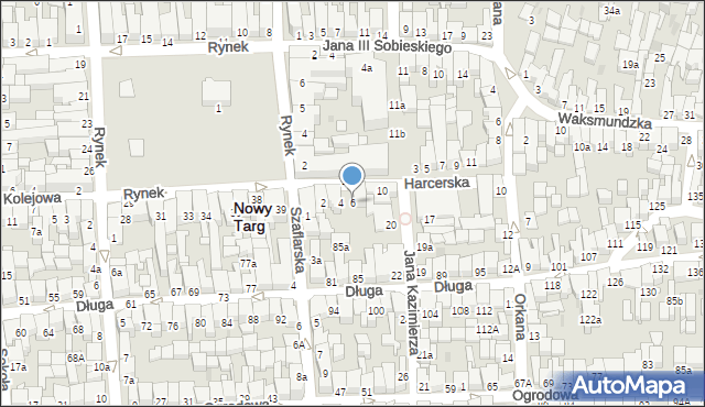 Nowy Targ, Harcerska, 6, mapa Nowego Targu