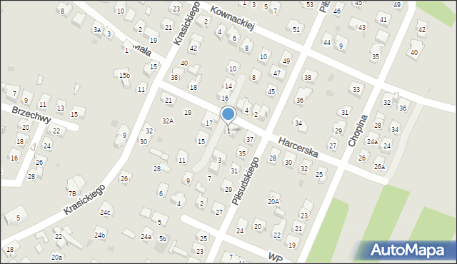 Oświęcim, Harcerska, 1, mapa Oświęcimia