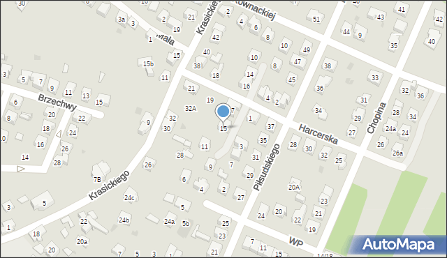 Oświęcim, Harcerska, 15, mapa Oświęcimia