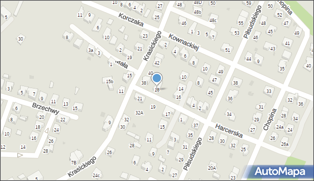Oświęcim, Harcerska, 18, mapa Oświęcimia