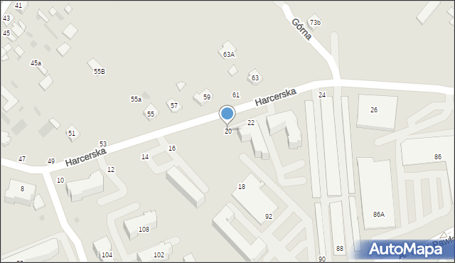 Parczew, Harcerska, 20, mapa Parczew