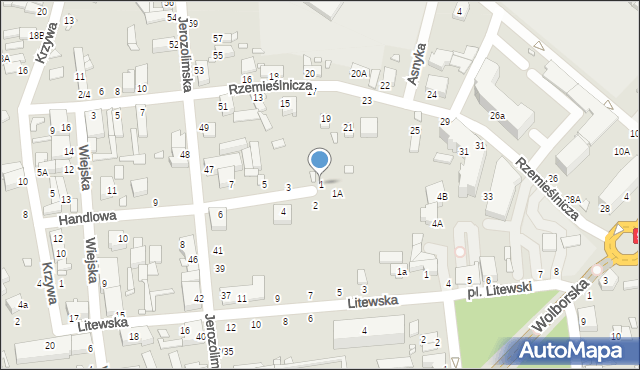 Piotrków Trybunalski, Handlowa, 1, mapa Piotrków Trybunalski