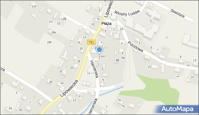 Płaza, Harcerska, 1, mapa Płaza