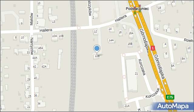 Pszczyna, Hallera Józefa, gen., 12B, mapa Pszczyny